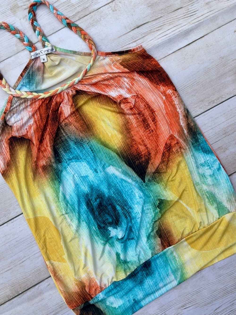 Moa Moa Halter Tank Top with Braided Straps